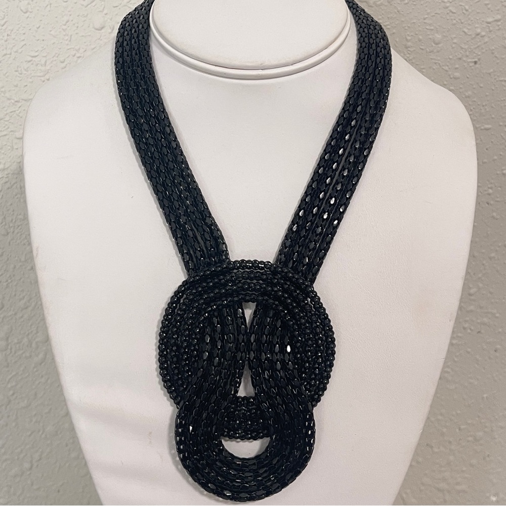 Express Statement Necklace Black Multi Strand Bol… - image 1